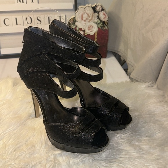 Charles David Size 7.5 GAZETTE Black Glitter Heels Sandals New Womens Shoes NWOT - Picture 2 of 6
